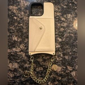 Bandolier Ivory iPhone 14 Pro Max Case with Gold Wristlet Chain